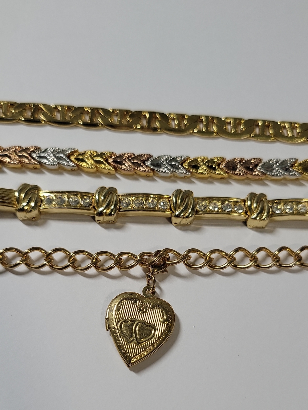 Gold Tone Multi-Chain Bracelet Lot with Heart Locket Charm
